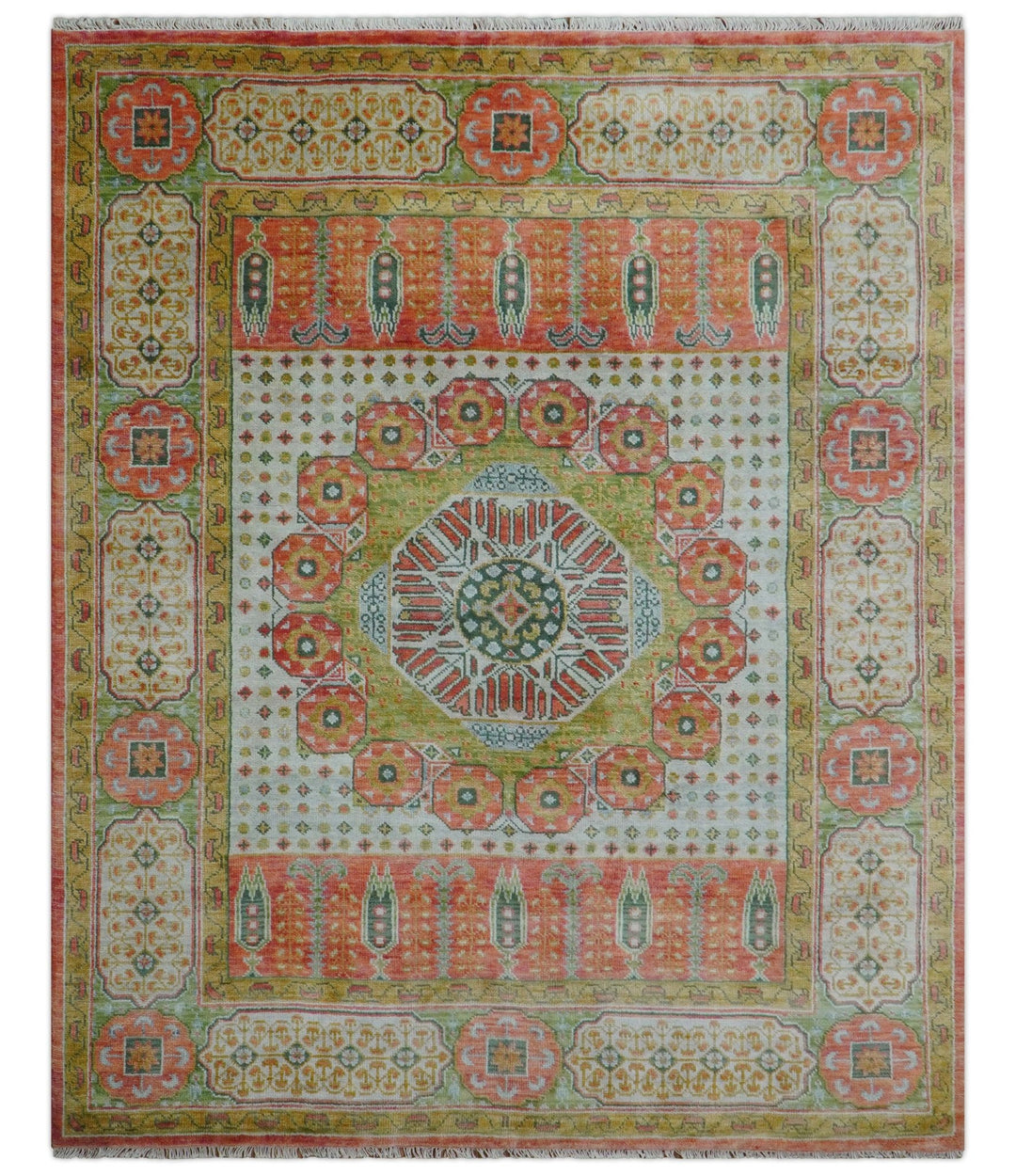 Traditional Mamluk Design Orange Hand knotted 8x10 Wool Rug - The Rug Decor