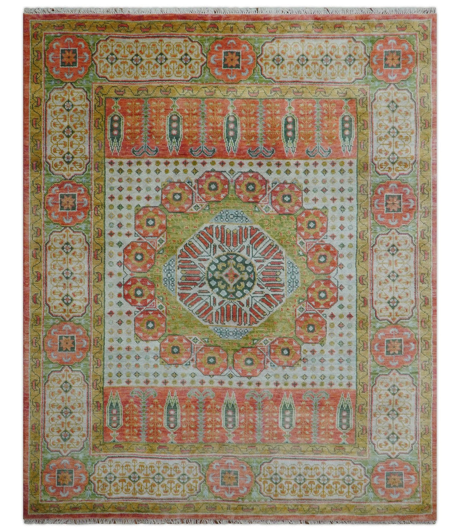 Traditional Mamluk Design Orange Hand knotted 8x10 Wool Rug - The Rug Decor