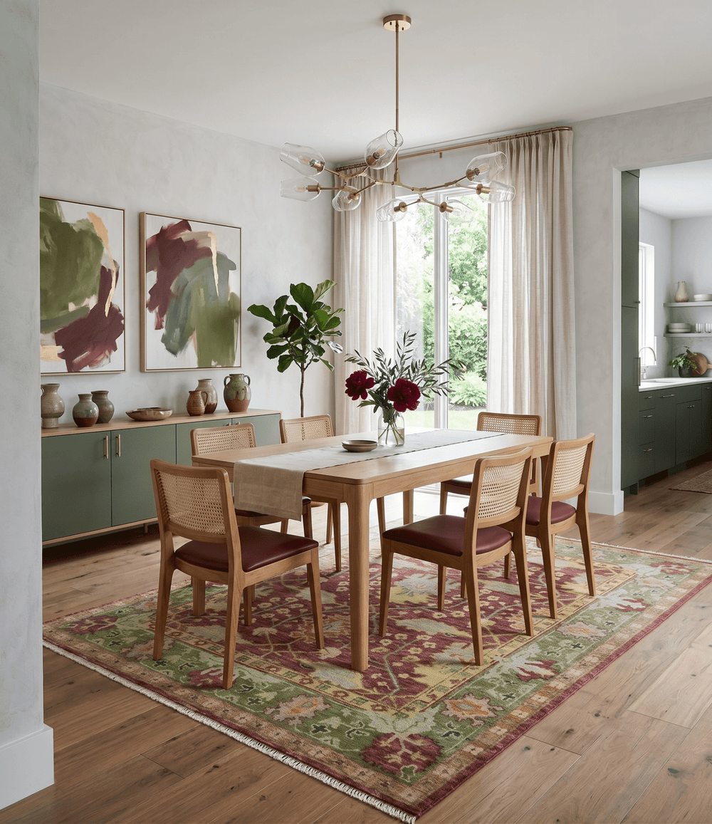 Traditional Maroon, Green and Beige Antique Donegal Design Hand knotted Area Rug - The Rug Decor