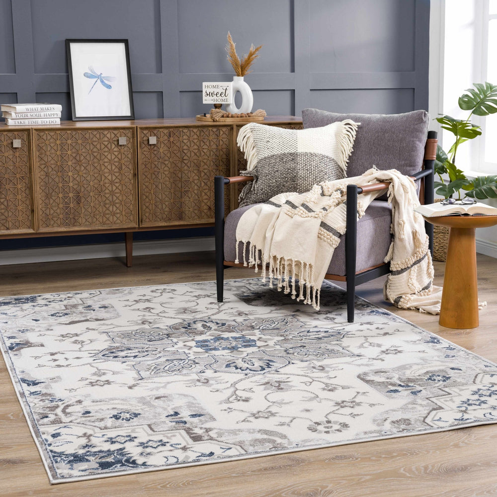 Traditional Medallion Beige, Brown and Blue Area Rug - The Rug Decor
