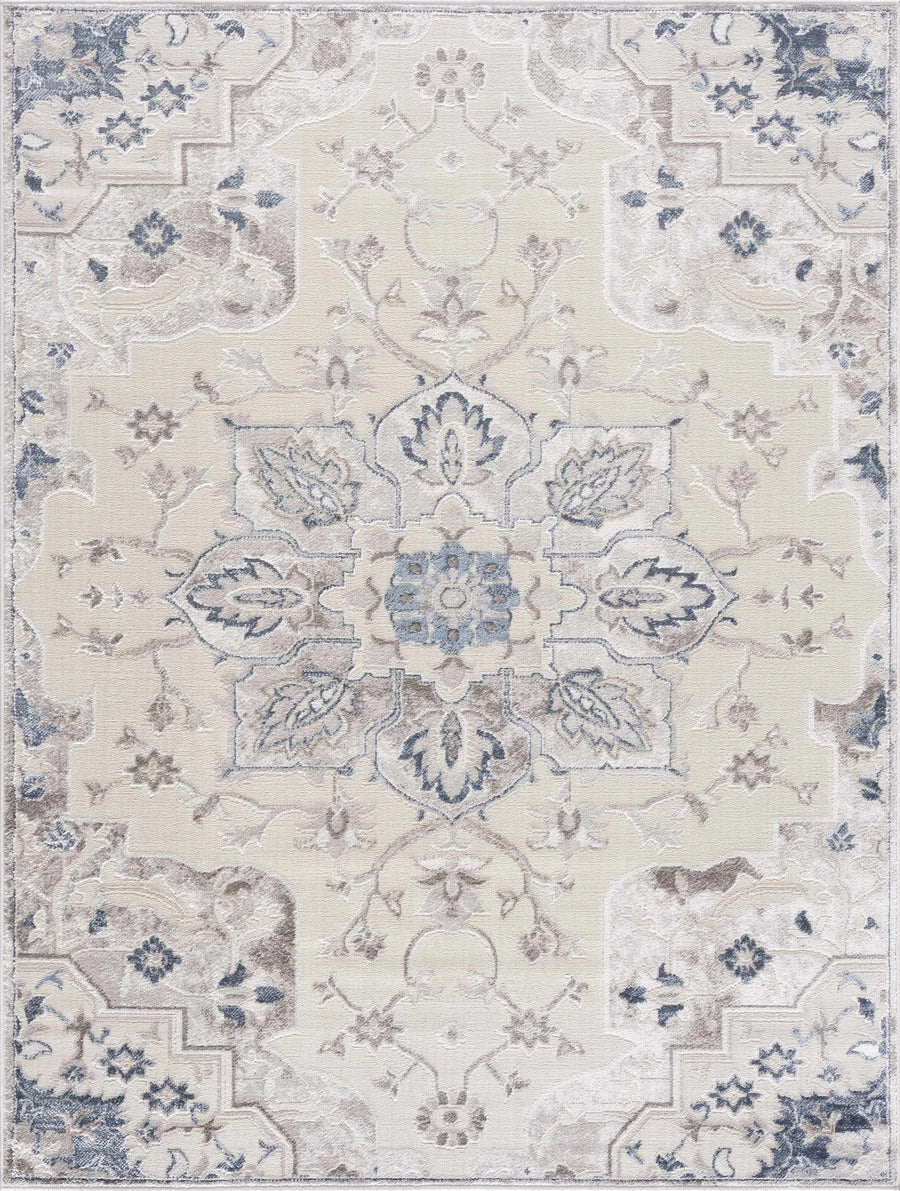 Traditional Medallion Beige, Brown and Blue Area Rug - The Rug Decor