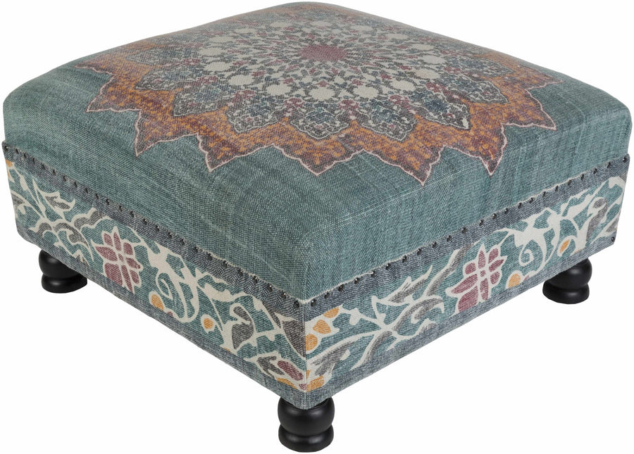 Traditional Medallion Blue and Ivory foot stool - The Rug Decor