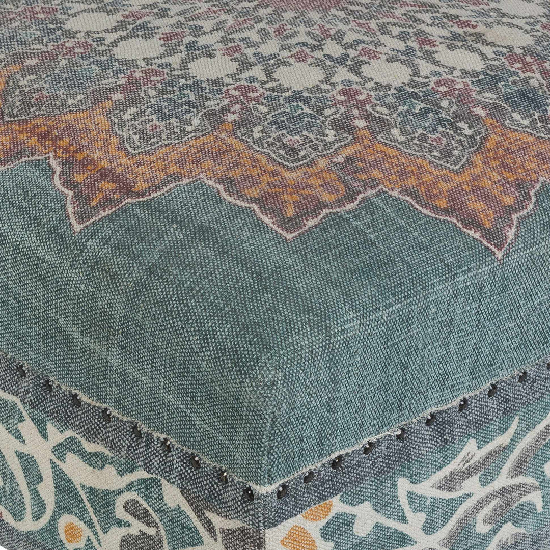 Traditional Medallion Blue and Ivory foot stool - The Rug Decor