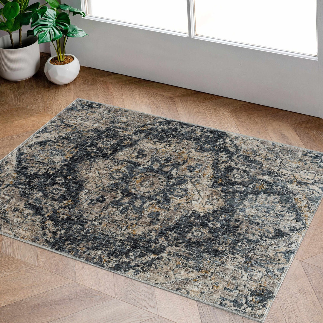 Traditional Medallion Charcoal And Camel Area Rug - The Rug Decor
