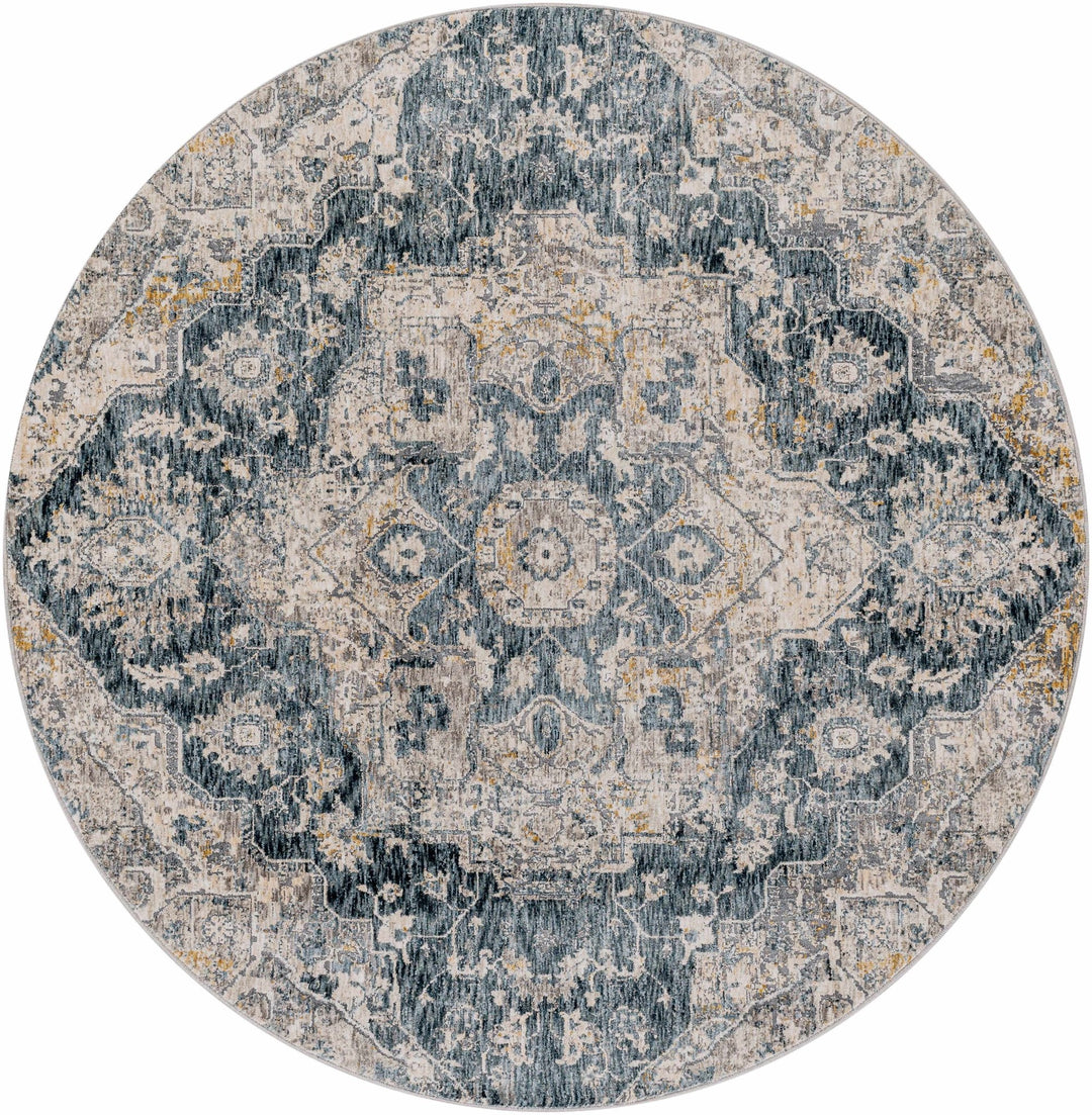 Round Rug Camel Traditional Medallion Charcoal And Camel Area Rug