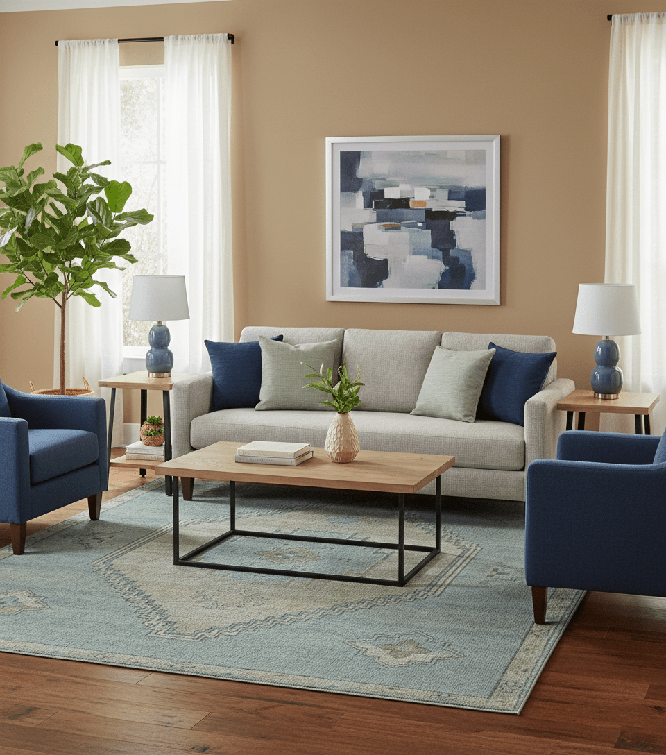 Traditional Medallion Design Blue and Beige Hand Knotted Wool Rug Custom Made - The Rug Decor