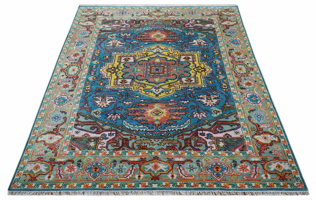 Traditional Medallion Design Blue Hand knotted 8x10 Wool Area Rug - The Rug Decor