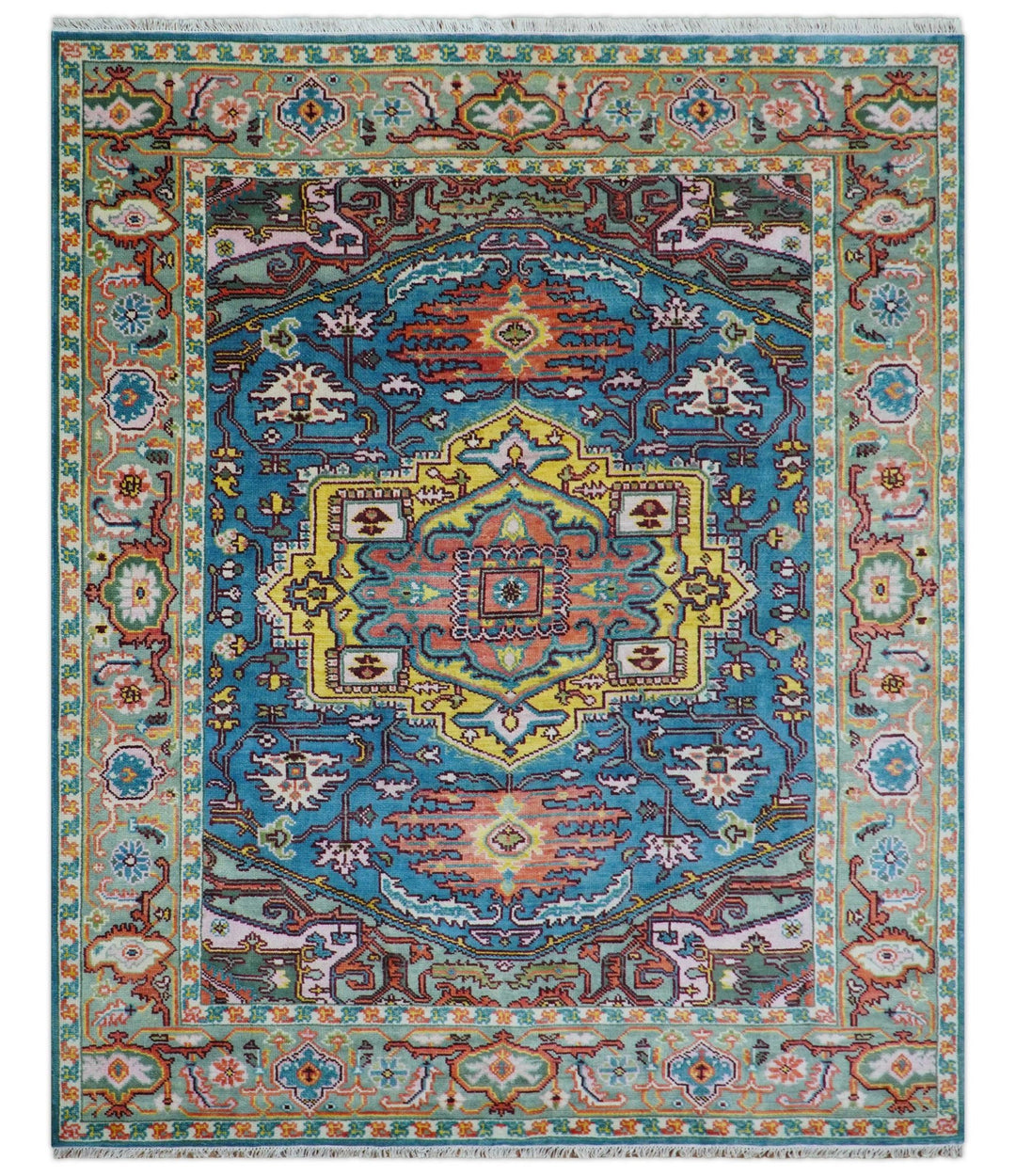 Traditional Medallion Design Blue Hand knotted 8x10 Wool Area Rug - The Rug Decor