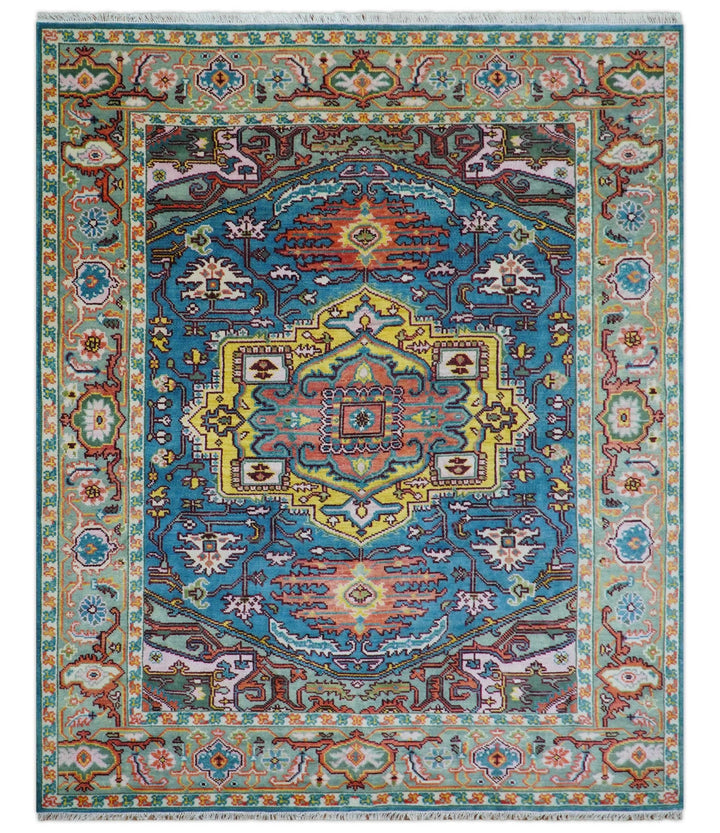 Traditional Medallion Design Blue Hand knotted 8x10 Wool Area Rug - The Rug Decor