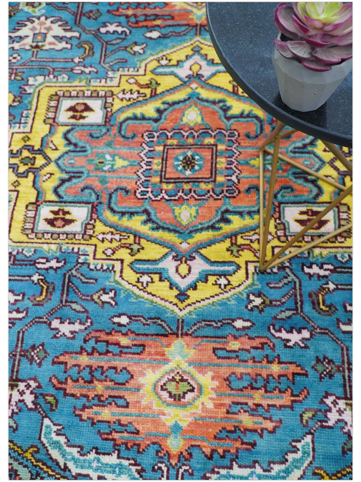 Traditional Medallion Design Blue Hand knotted 8x10 Wool Area Rug - The Rug Decor