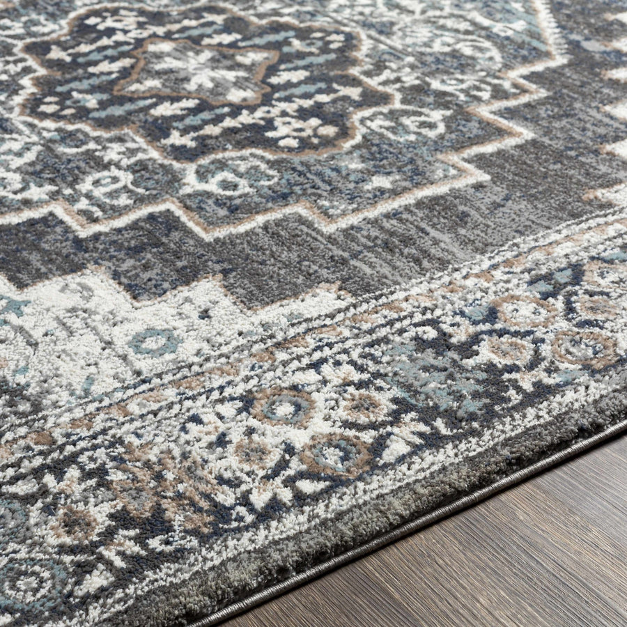 Traditional Medallion Design Charcoal Machine Woven Area Rug - The Rug Decor
