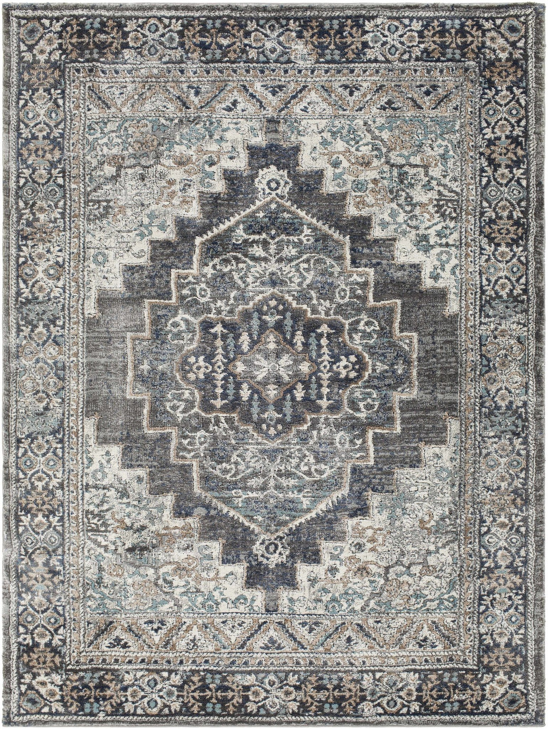 Traditional Medallion Design Charcoal Machine Woven Area Rug - The Rug Decor