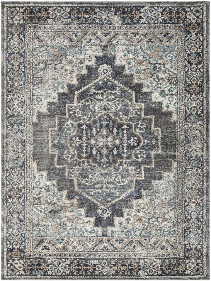 Traditional Medallion Design Charcoal Machine Woven Area Rug - The Rug Decor