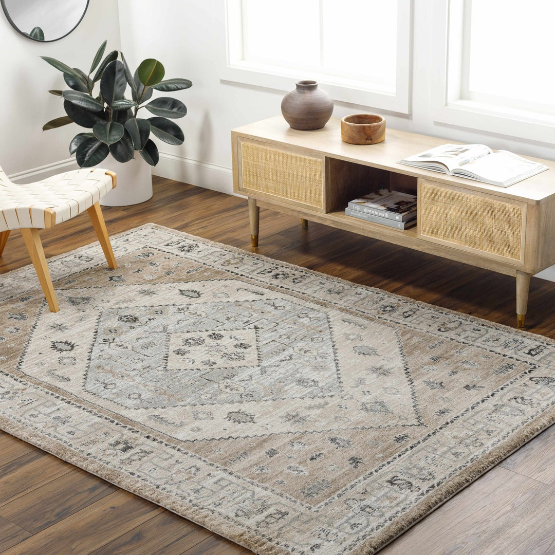 Traditional Medallion Design Gray Machine Woven Area Rug - The Rug Decor