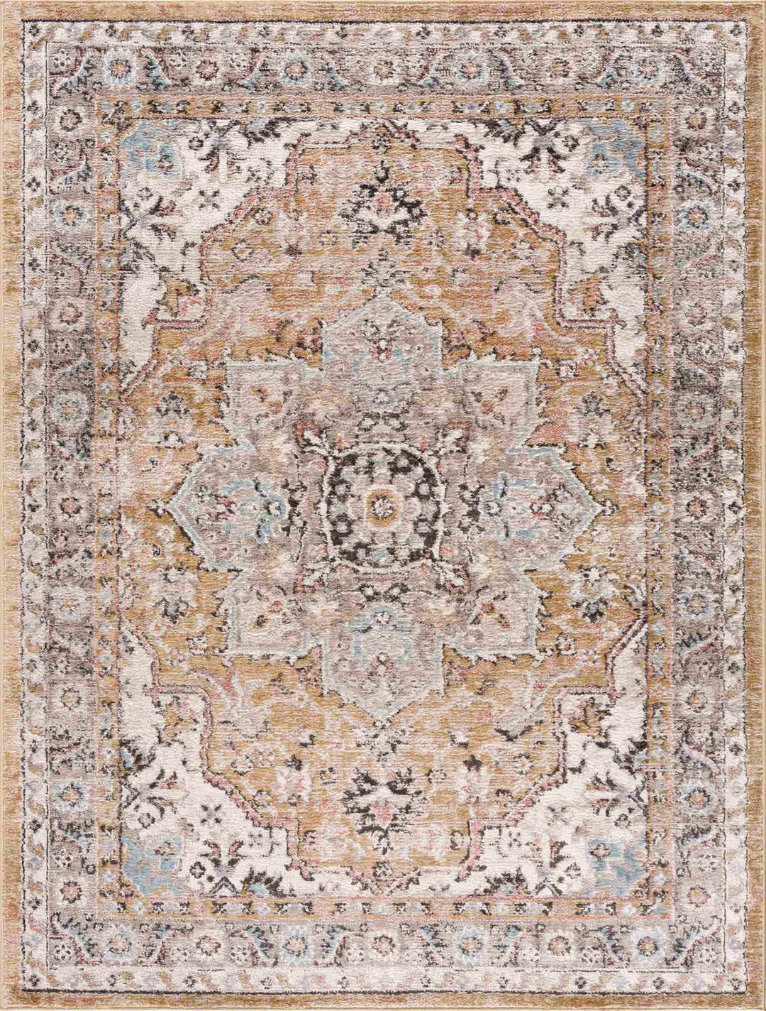 Traditional Medallion Design olive, Ivory, Peach and Charcoal Rug - The Rug Decor