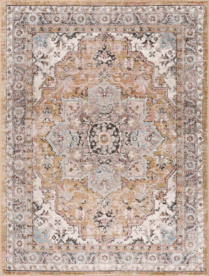 Traditional Medallion Design olive, Ivory, Peach and Charcoal Rug - The Rug Decor