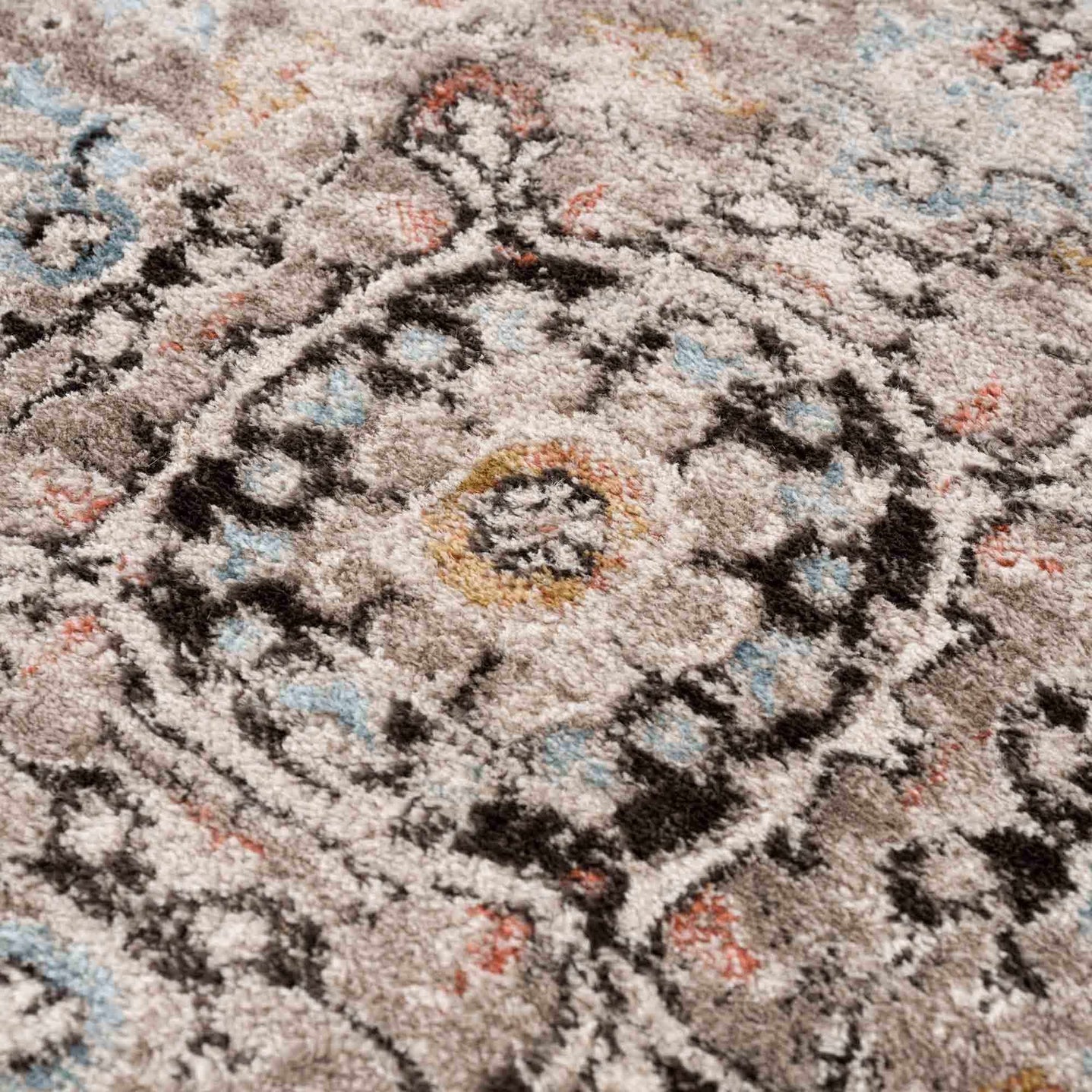 Traditional Medallion Design olive, Ivory, Peach and Charcoal Rug - The Rug Decor