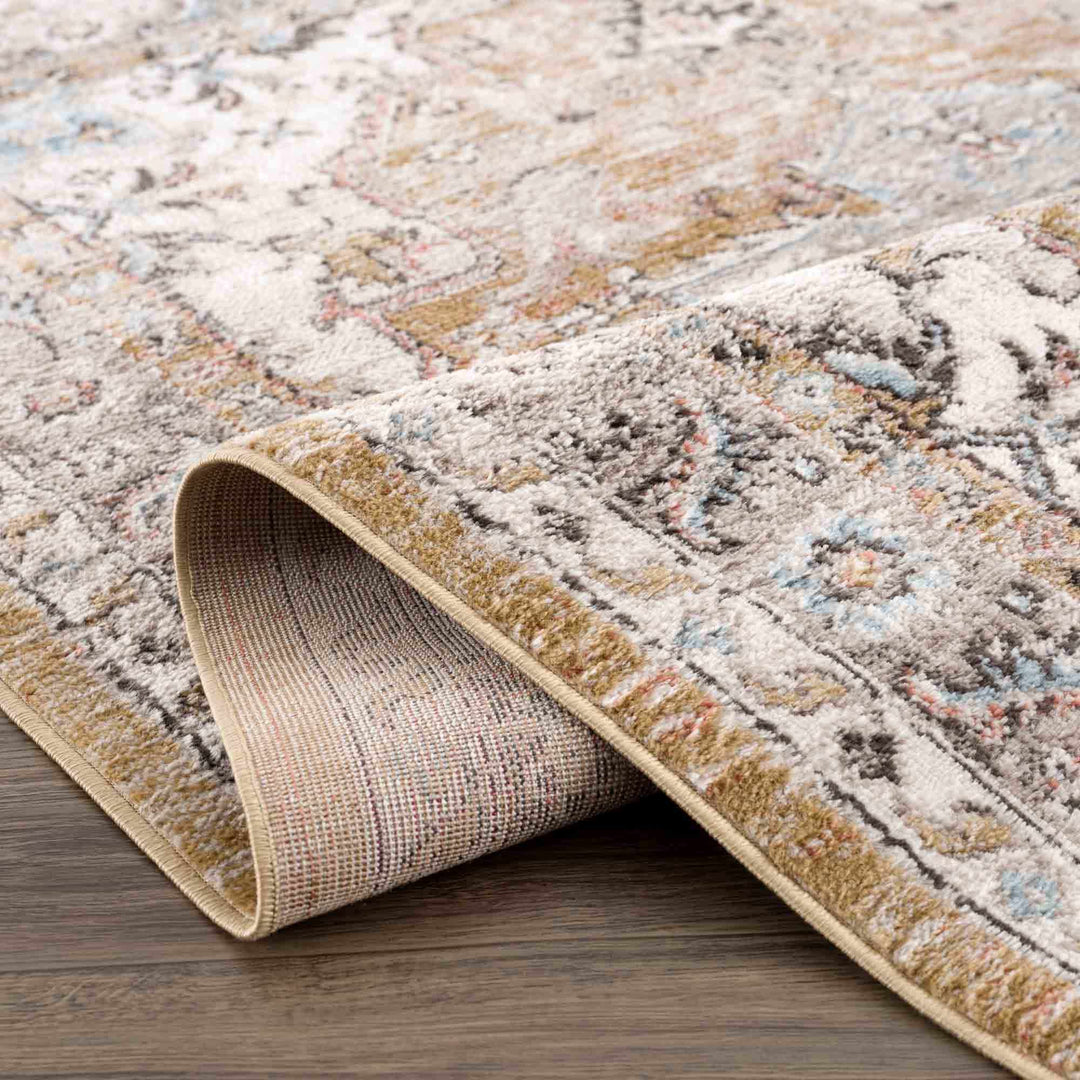 Traditional Medallion Design olive, Ivory, Peach and Charcoal Rug - The Rug Decor