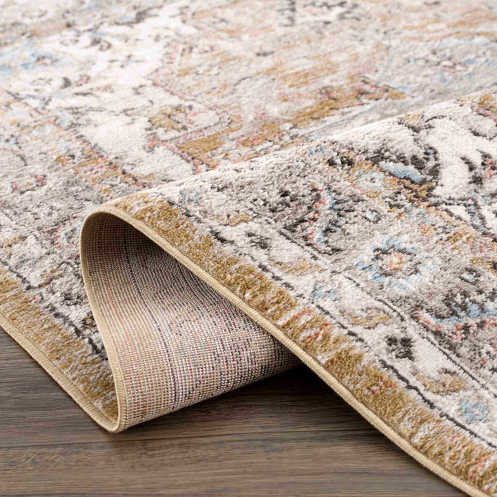 Traditional Medallion Design olive, Ivory, Peach and Charcoal Rug - The Rug Decor