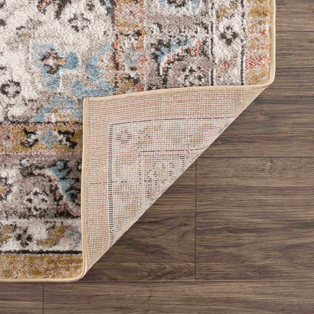 Traditional Medallion Design olive, Ivory, Peach and Charcoal Rug - The Rug Decor
