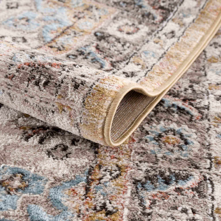 Traditional Medallion Design olive, Ivory, Peach and Charcoal Rug - The Rug Decor