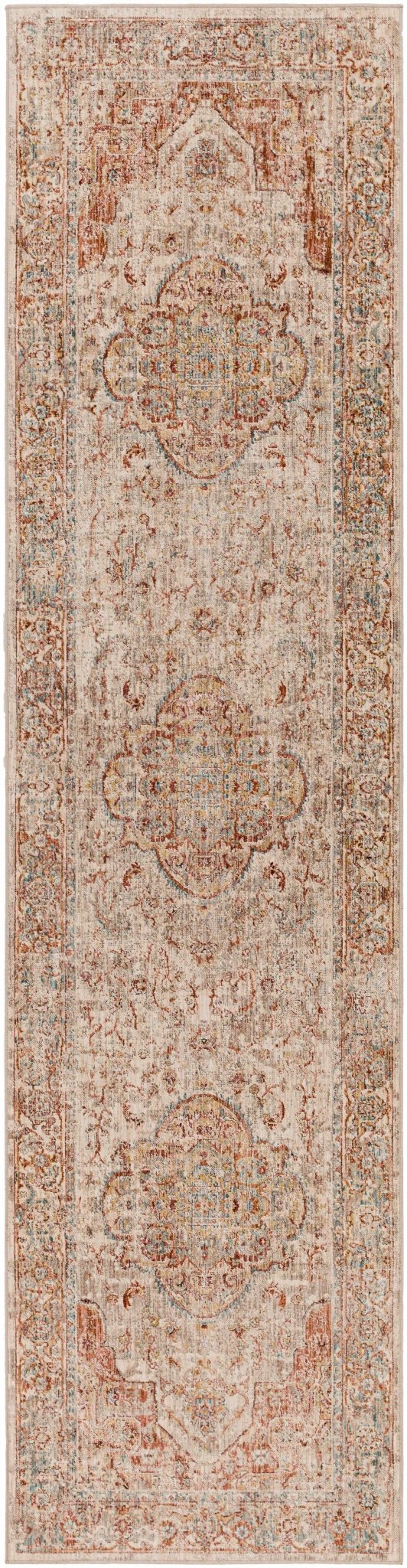 Traditional Medallion Design Rust And Cream Machine Woven Rug - The Rug Decor