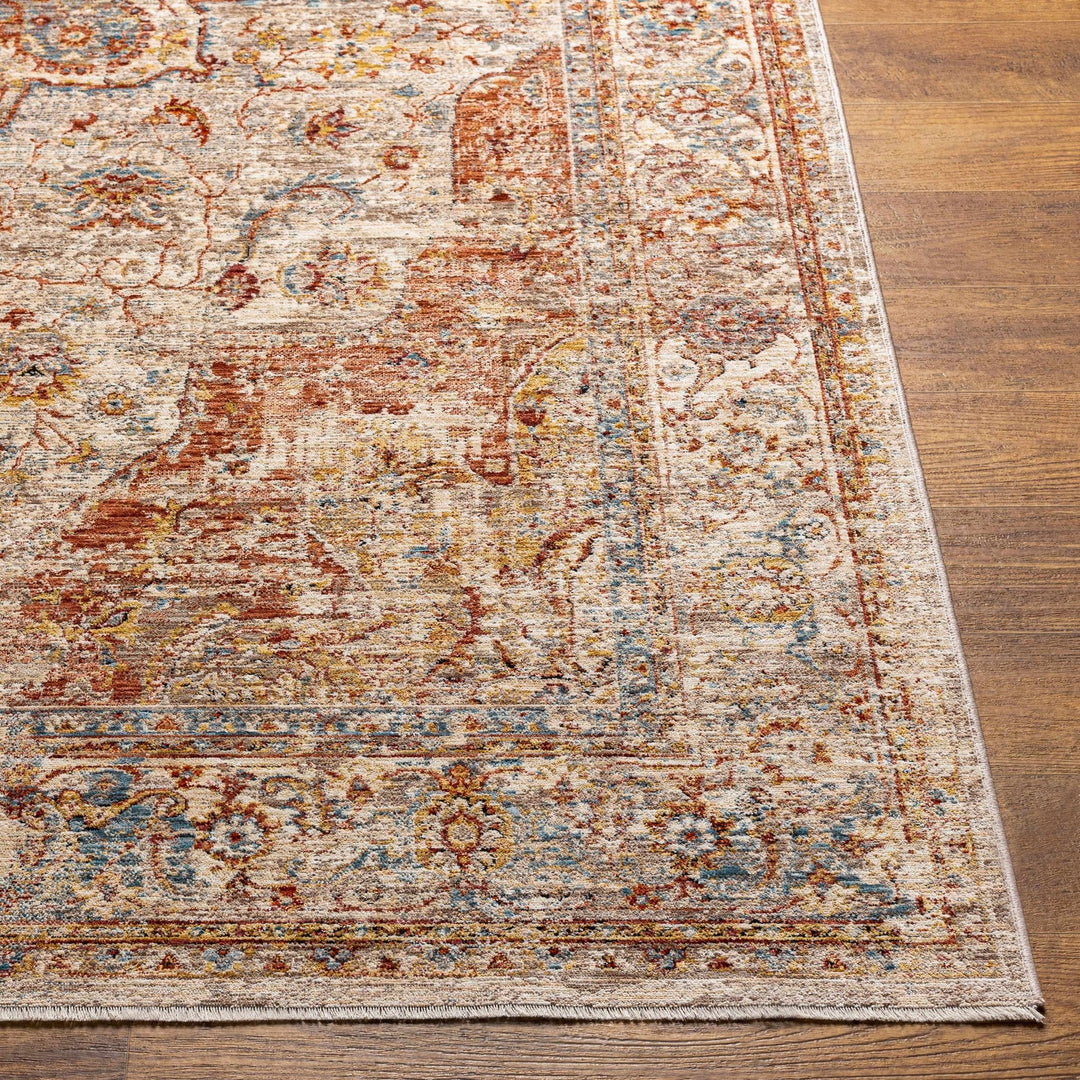 Traditional Medallion Design Rust And Cream Machine Woven Rug - The Rug Decor