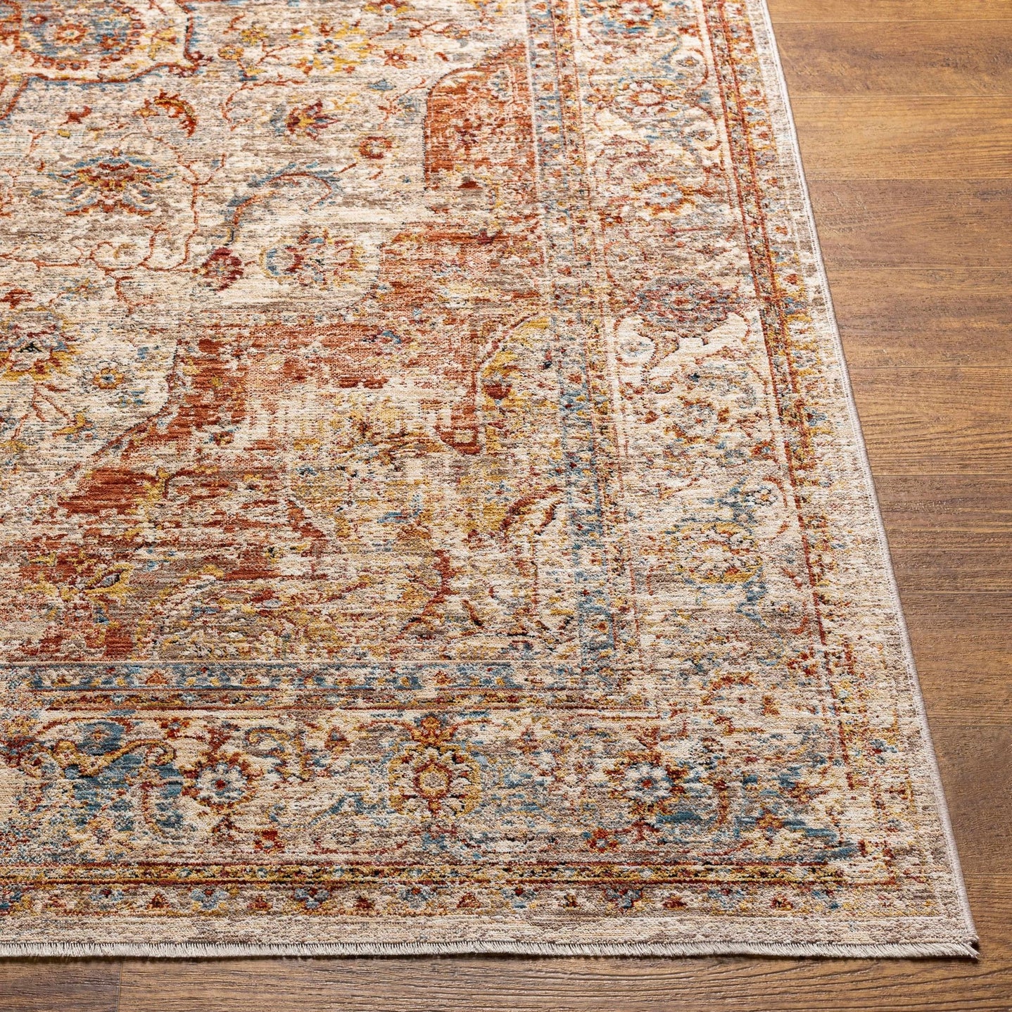 Traditional Medallion Design Rust And Cream Machine Woven Rug - The Rug Decor
