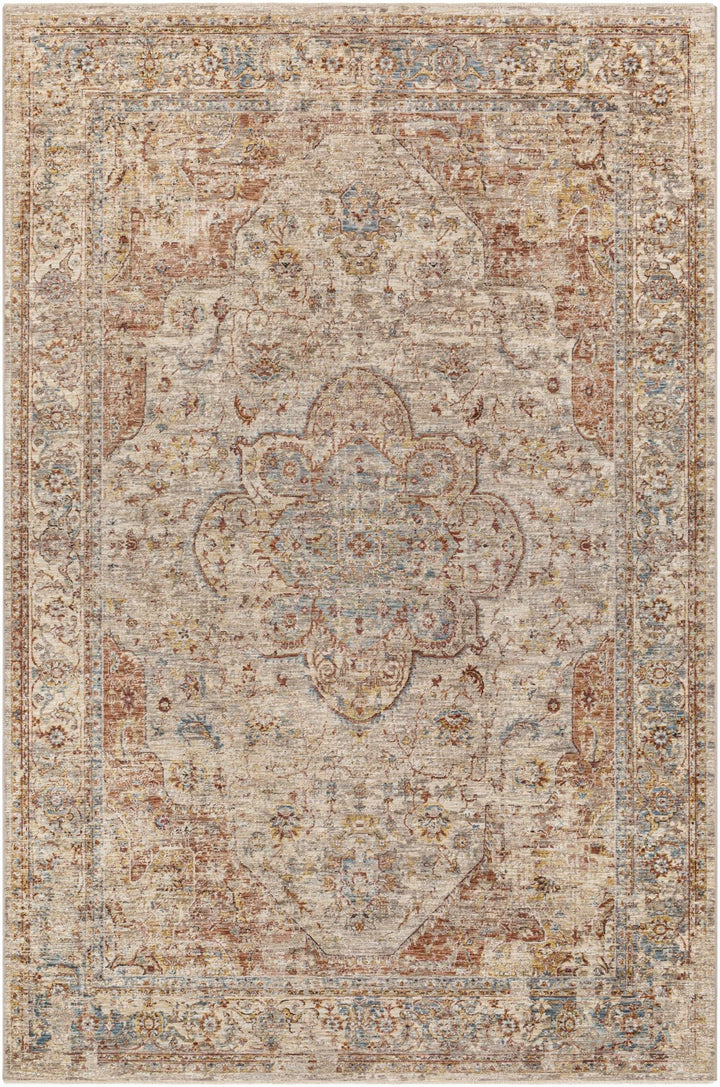 Traditional Medallion Design Rust And Cream Machine Woven Rug - The Rug Decor