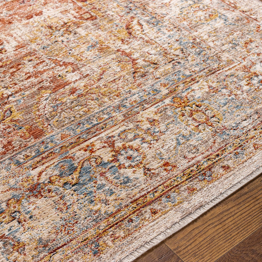 Traditional Medallion Design Rust And Cream Machine Woven Rug - The Rug Decor