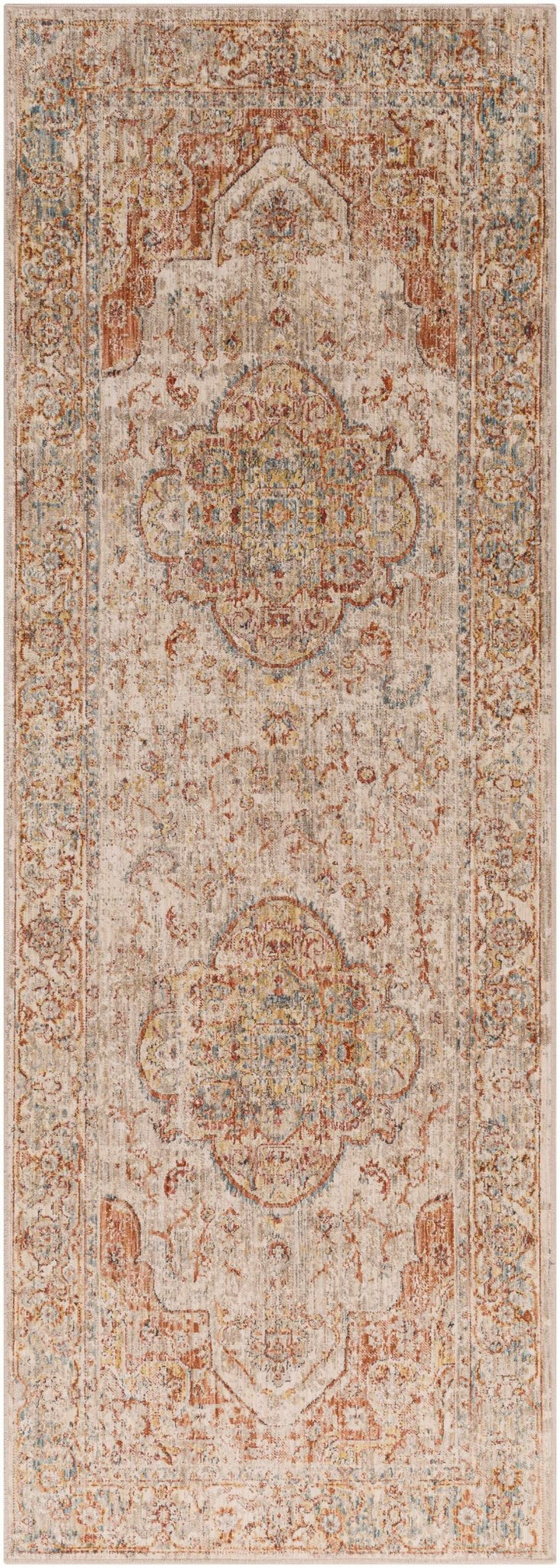 Traditional Medallion Design Rust And Cream Machine Woven Rug - The Rug Decor