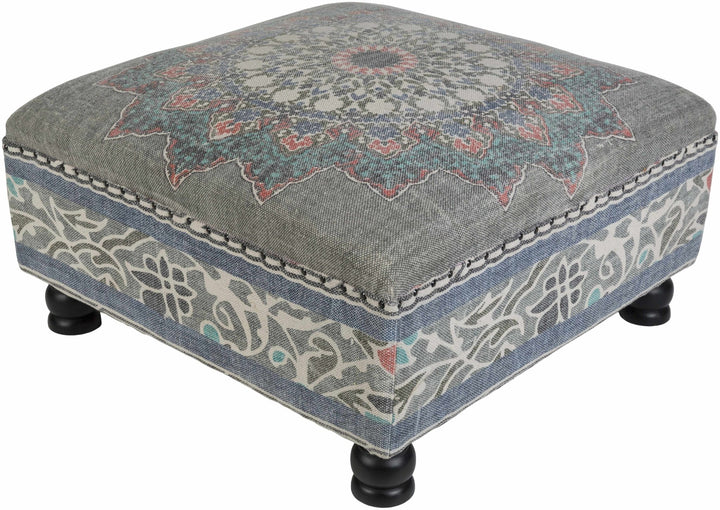 Traditional Medallion Gray and Blue foot stool - The Rug Decor