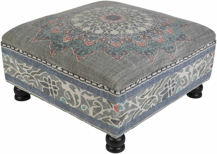 Traditional Medallion Gray and Blue foot stool - The Rug Decor