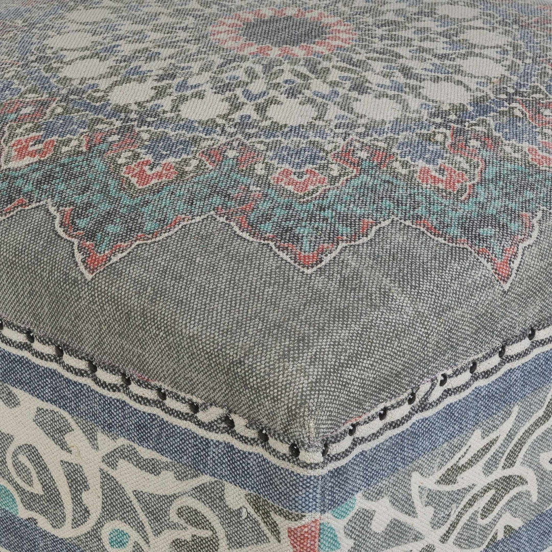 Traditional Medallion Gray and Blue foot stool - The Rug Decor