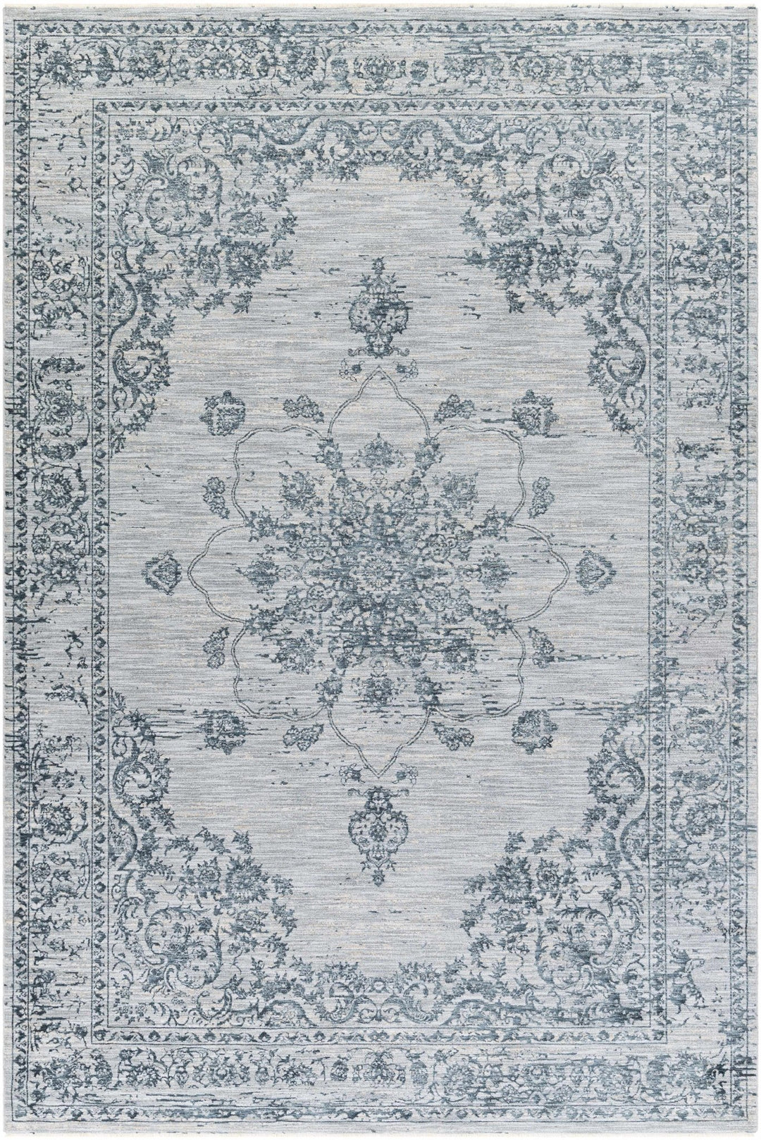 Traditional Medallion Gray And Ivory Machine Woven Rug - The Rug Decor