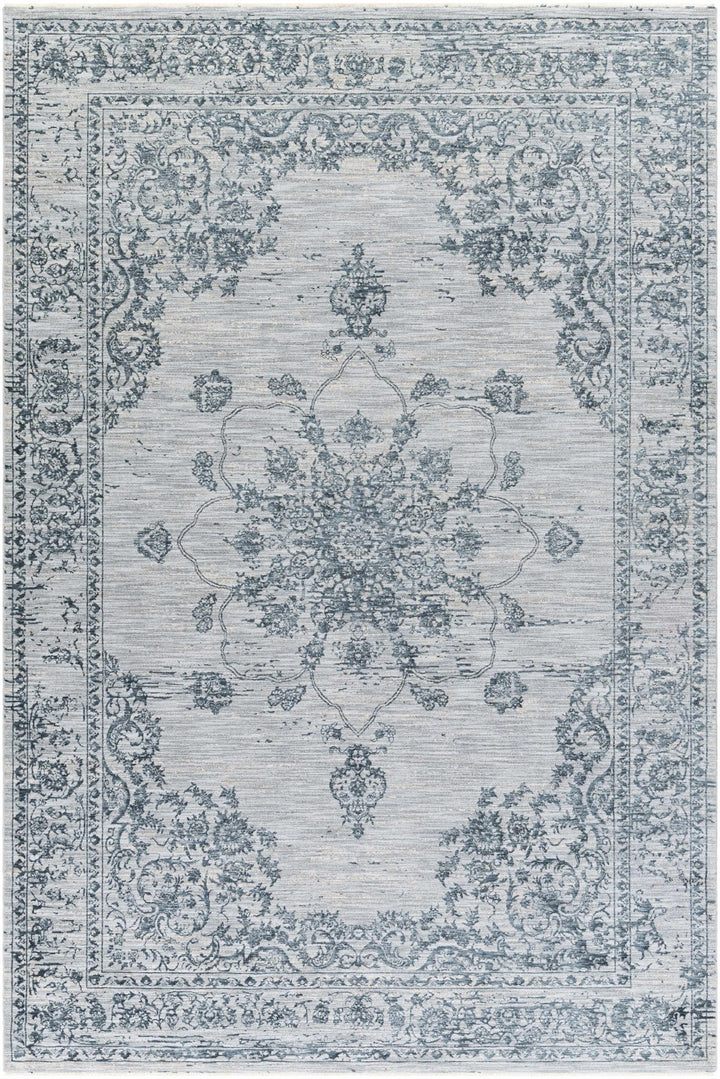 Traditional Medallion Gray And Ivory Machine Woven Rug - The Rug Decor