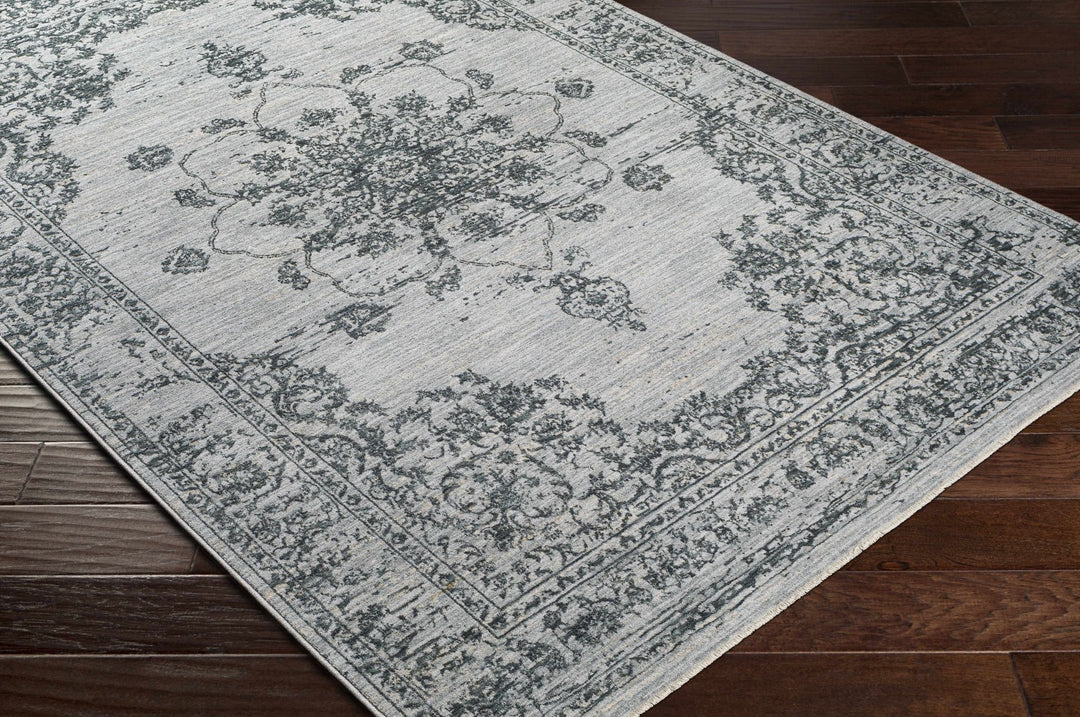 Traditional Medallion Gray And Ivory Machine Woven Rug - The Rug Decor