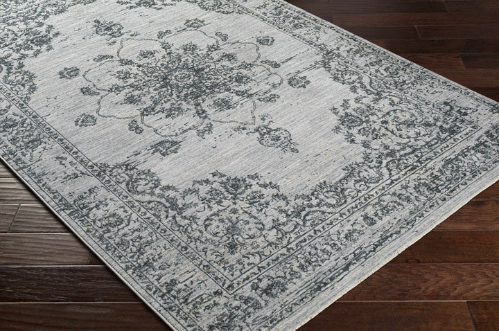 Traditional Medallion Gray And Ivory Machine Woven Rug - The Rug Decor