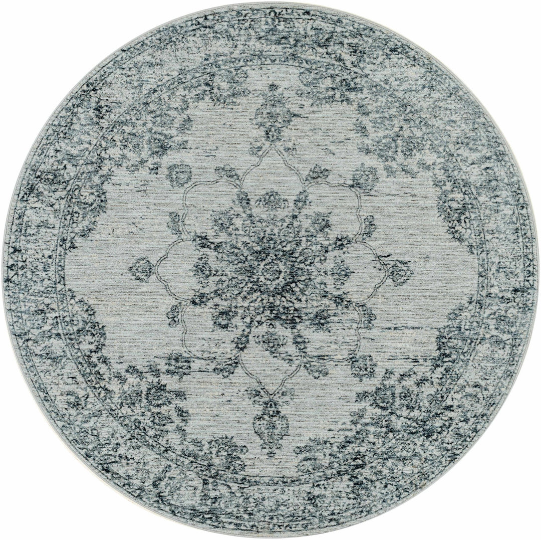 Traditional Medallion Gray And Ivory Machine Woven Rug - The Rug Decor