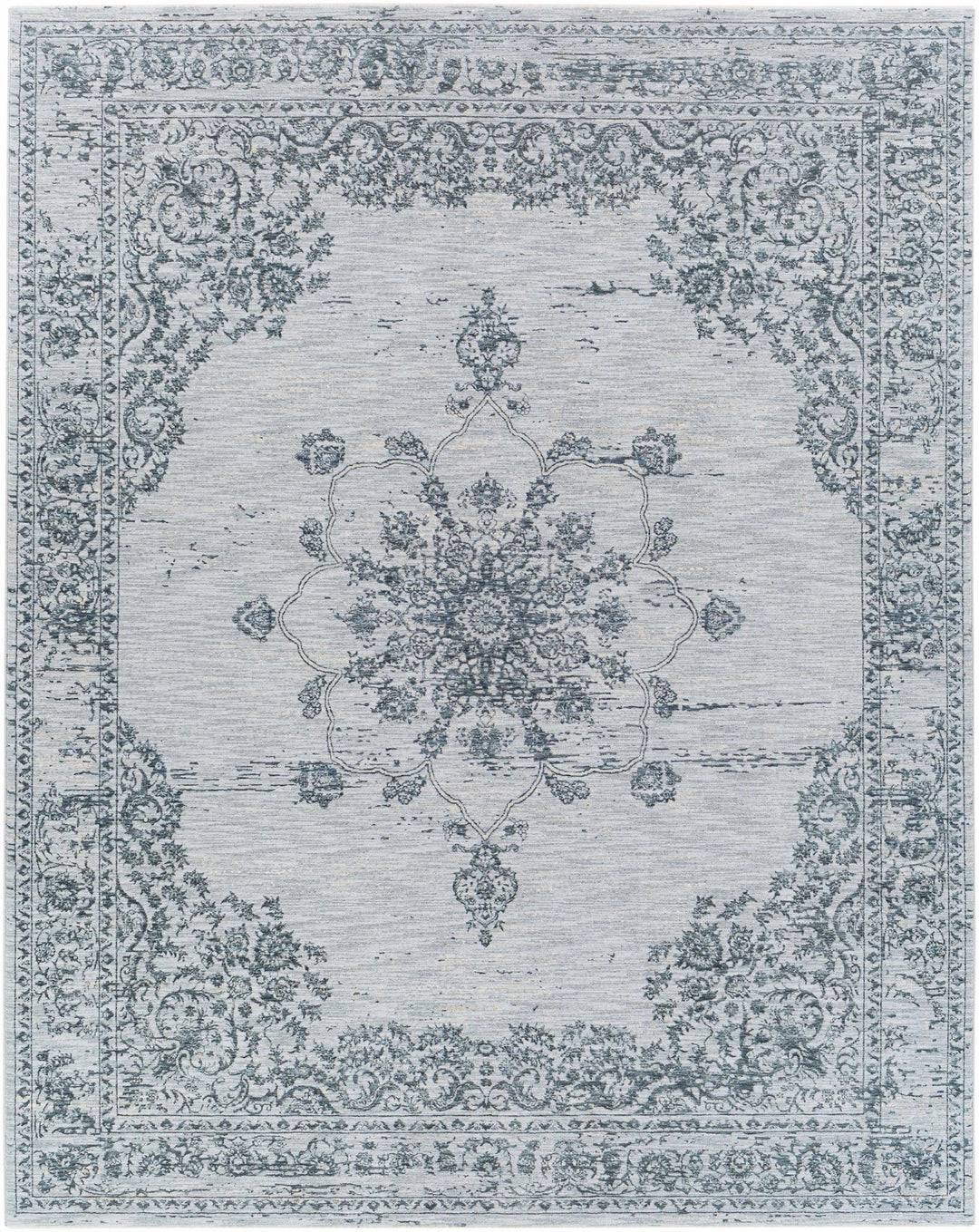Traditional Medallion Gray And Ivory Machine Woven Rug - The Rug Decor