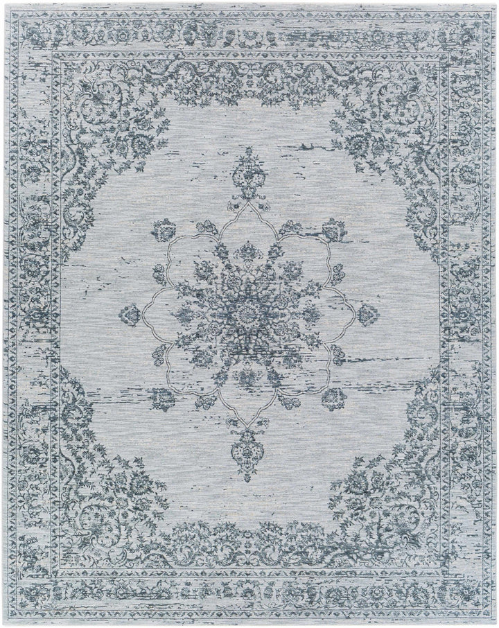 Traditional Medallion Gray And Ivory Machine Woven Rug - The Rug Decor