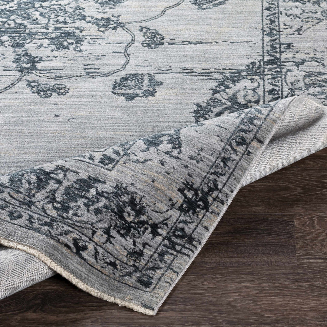 Traditional Medallion Gray And Ivory Machine Woven Rug - The Rug Decor