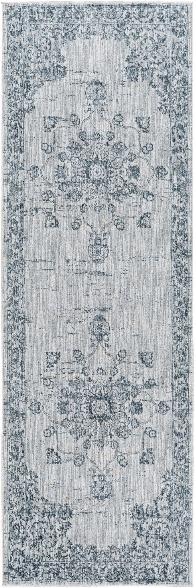 Traditional Medallion Gray And Ivory Machine Woven Rug - The Rug Decor