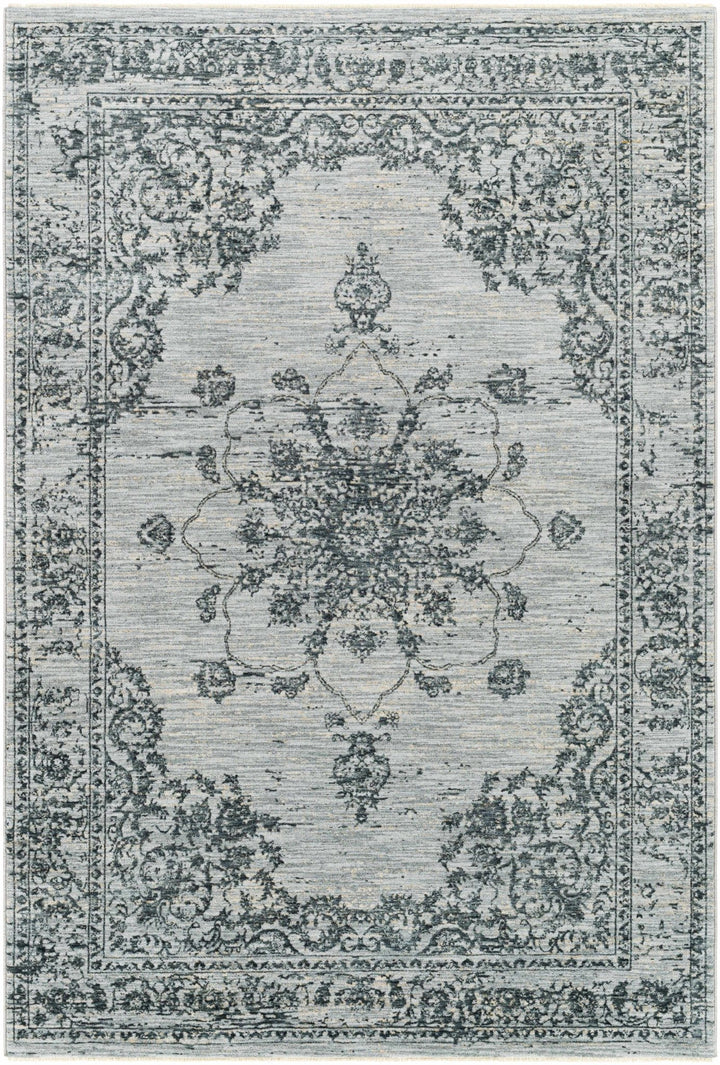 Traditional Medallion Gray And Ivory Machine Woven Rug - The Rug Decor