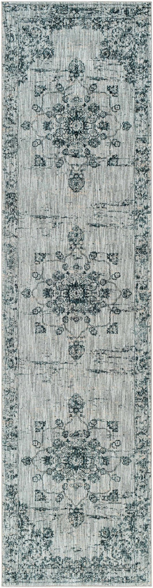 Traditional Medallion Gray And Ivory Machine Woven Rug - The Rug Decor