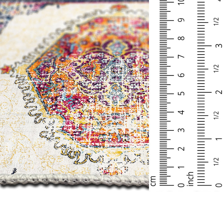 Traditional Medallion Ivory And Rust Machine Washable Rug - The Rug Decor