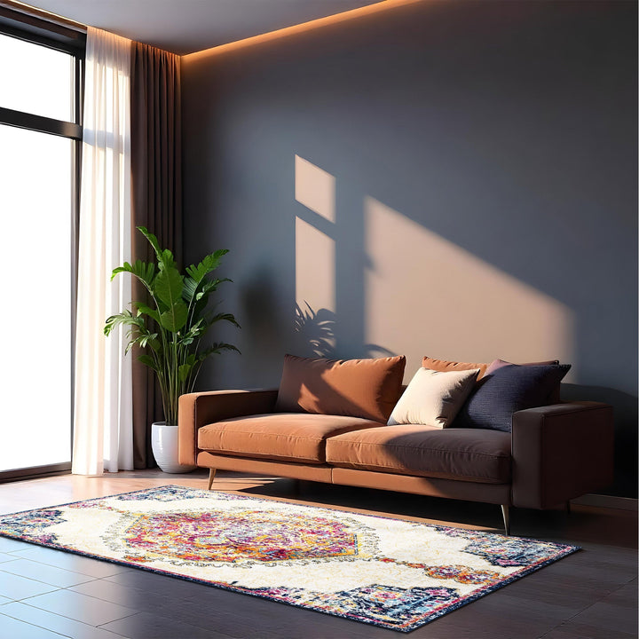 Traditional Medallion Ivory And Rust Machine Washable Rug - The Rug Decor