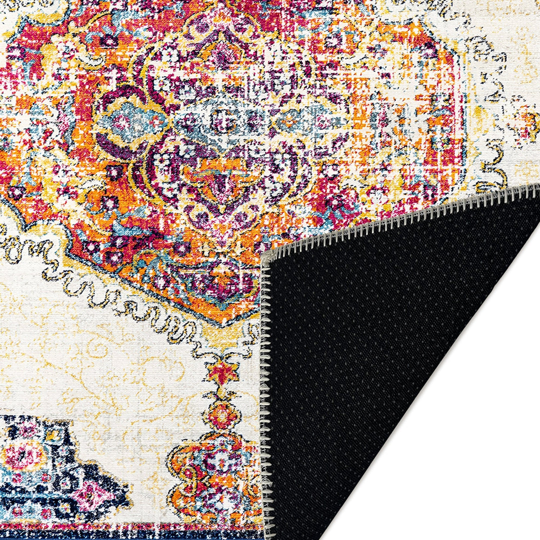 Traditional Medallion Ivory And Rust Machine Washable Rug - The Rug Decor