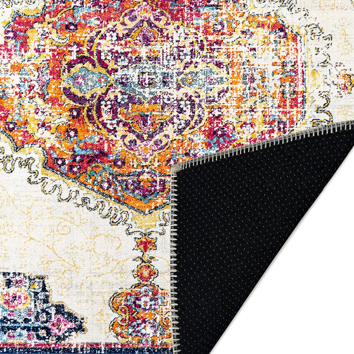 Traditional Medallion Ivory And Rust Machine Washable Rug - The Rug Decor