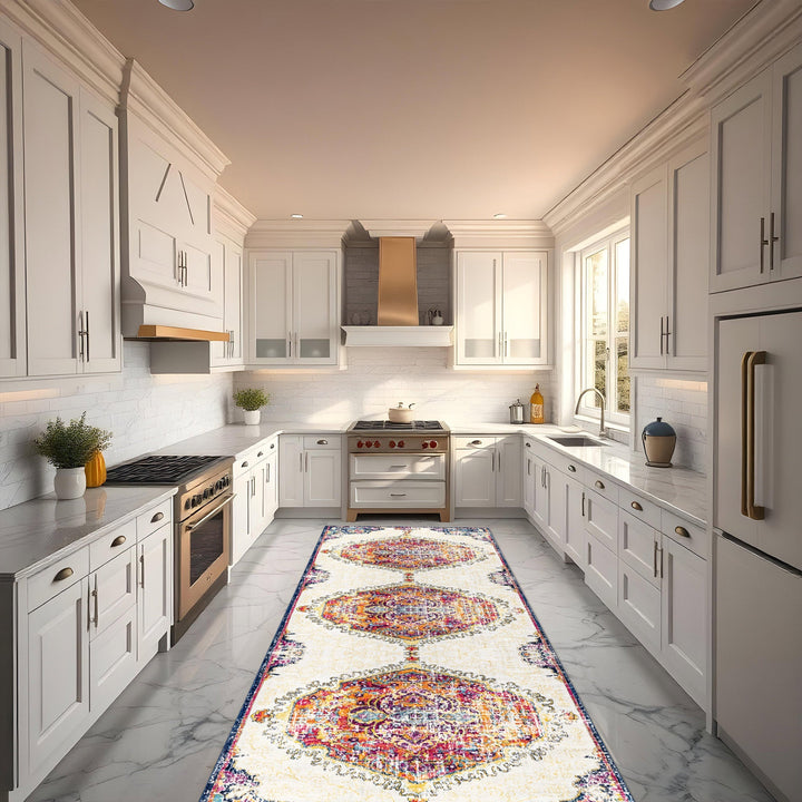 Traditional Medallion Ivory And Rust Machine Washable Rug - The Rug Decor